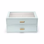 SortWithStyle premium aqua multi-drawer jewelry box with clear glass lid and velvet lining