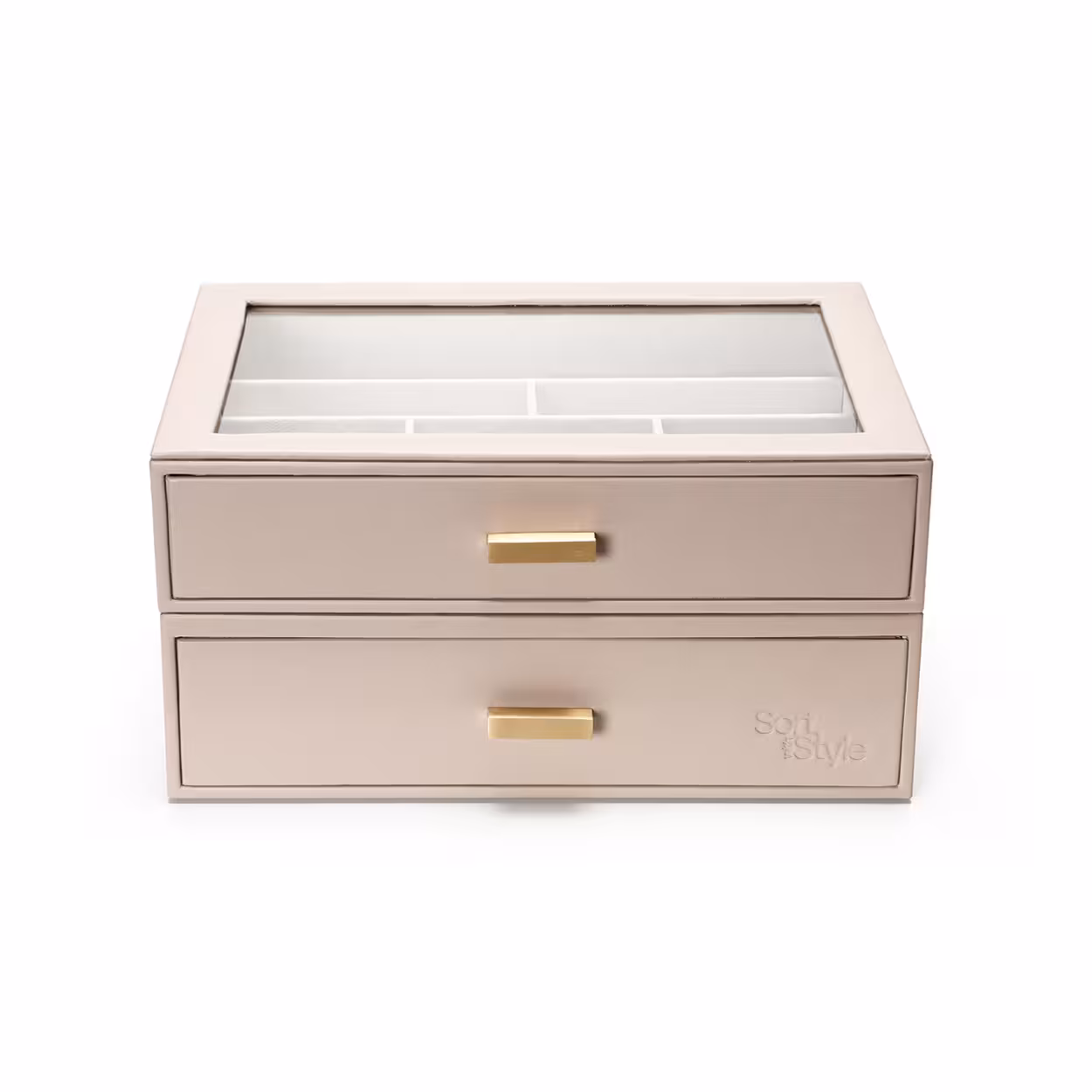 SortWithStyle Luxury Taupe Jewelry Organizer - 6 Drawer Storage Box with Clear Lid